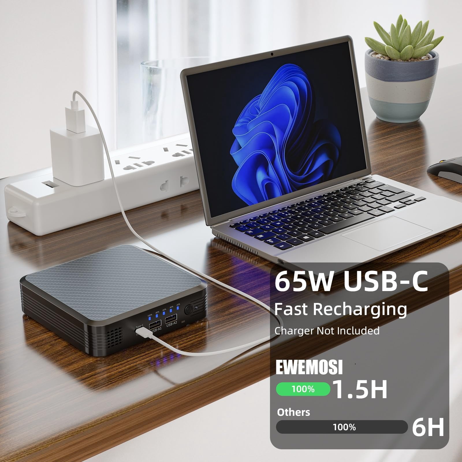PADJYYUSZ Portable Laptop Power Bank 20000mAh(72Wh),  with 100W AC Outlet for MacBook, IPad,  HP, iPhone, 65W Fast Charger,Black,N9