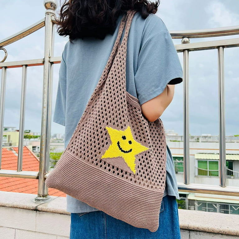 Crochet Tote Bag Y2K Star Hobo Bag for Women Aesthetic Tote Bag Fairy  Grunge Handbag Cottagecore Y2K Accessories