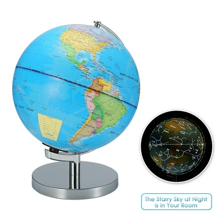 Kids Educational Globe Kids 2-IN-1 World Globe Day Night Constellation View Children Educational World Globe Earth Sphere With Stainless Steel Stand & LED Lights ()