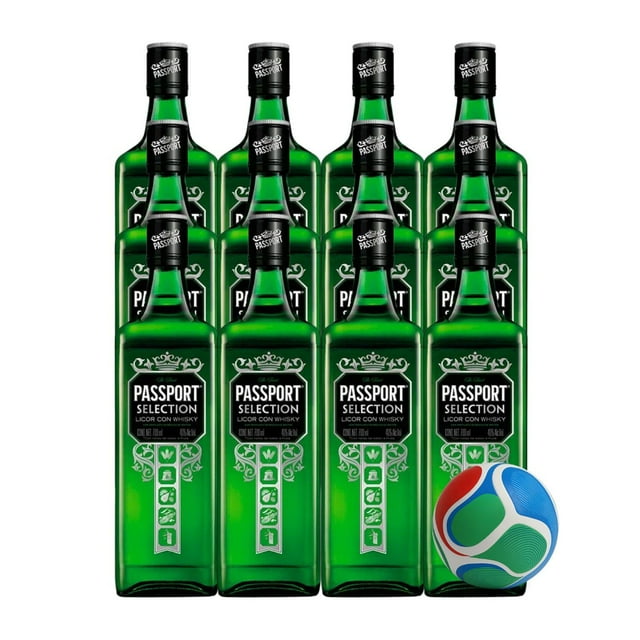 12 Licor Con Whisky Passport Selection 700 ml + Balón Mini