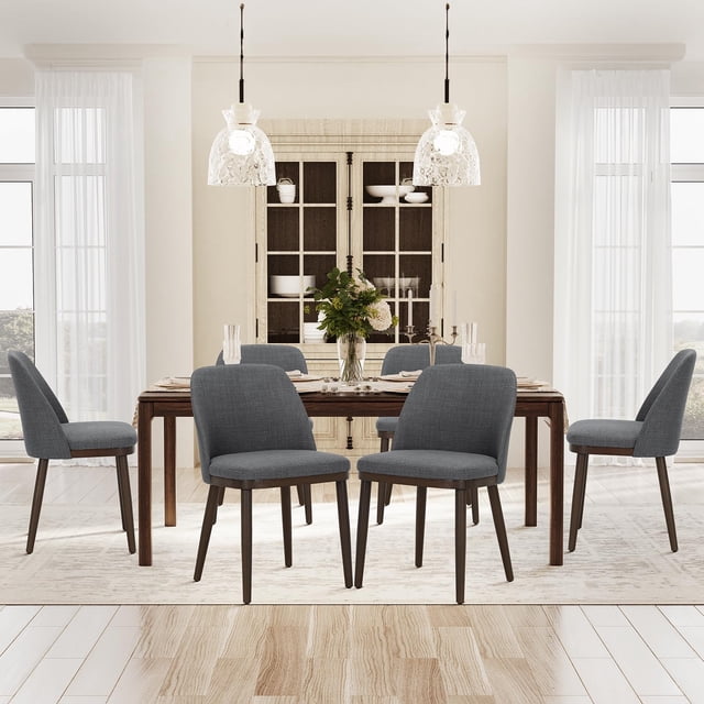 Sillas de comedor COLAMY, 6 unidades, tapizadas en madera, color gris claro