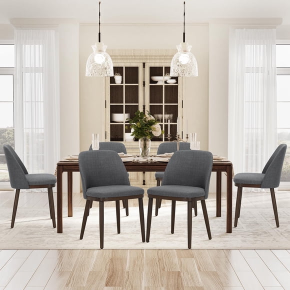 Sillas de comedor COLAMY, 6 unidades, tapizadas en madera, color gris claro