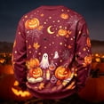 thumbnail image 4 of Crew Neck Long Sleeve Casual Sweatshirt for Men Retro Halloween All Over Print Pumpkin Ghost Candle Star Pullover, 4 of 4