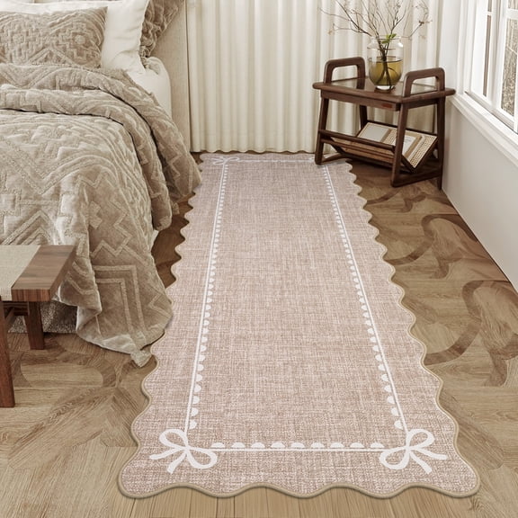 Garvee 2.5'x8' Scalloped Runner Rug Modern Solid Rug, Washable Rug Soft Low Pile Carpet with Non Slip Backing for Bedroom Hallway Decor, Camel