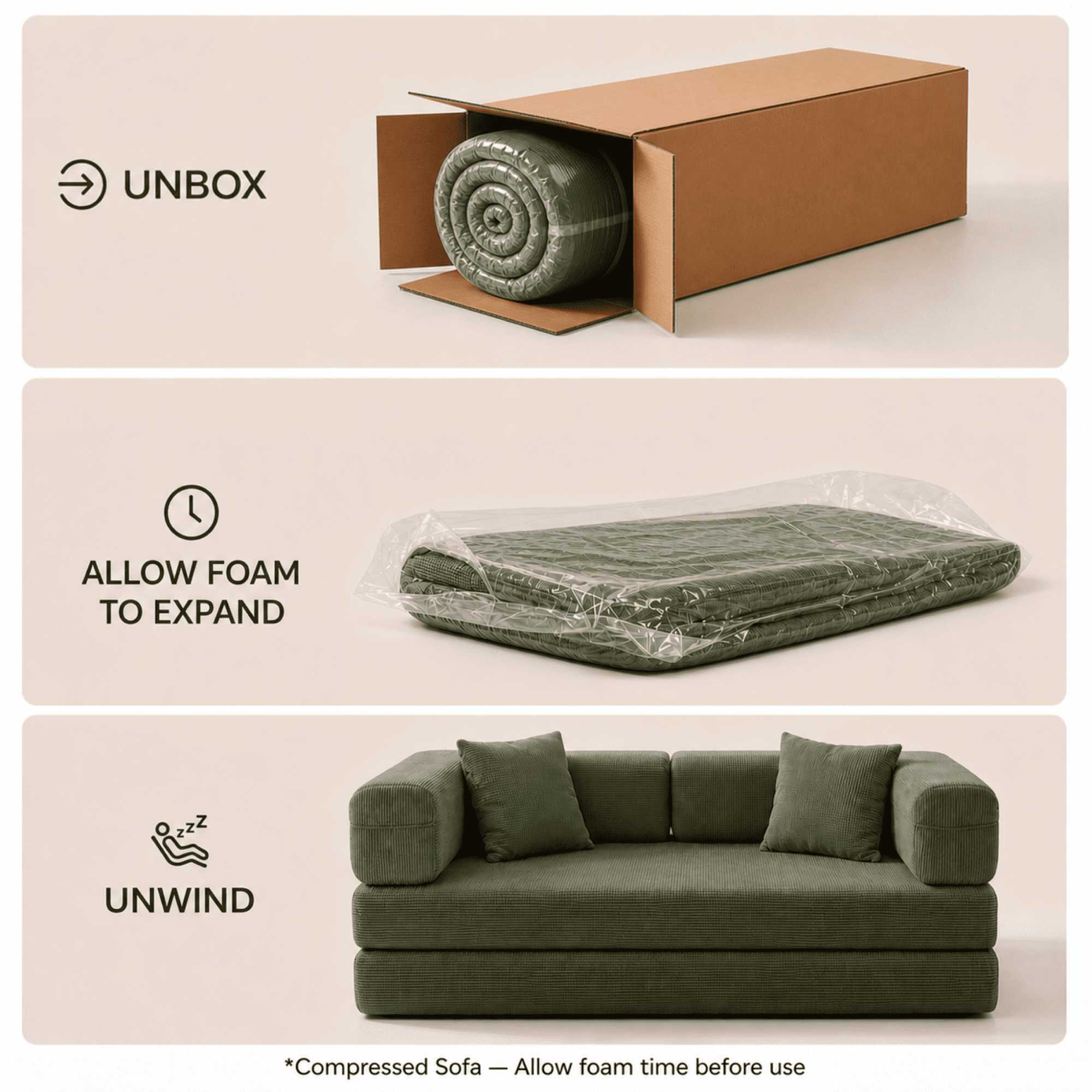 HOQBN Double Sofa Bed, Multifunctional Compression Sofa, Wide Body Pure Spine Sofa, Fine Striped Corduroy Fabric Sofa for Living Room Green