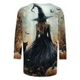 thumbnail image 4 of Women's Halloween Shirt 3/4 Sleeve Crew Neck Vintage Fall Tee Casual Witch Printed Holiday Tops, 4 of 5