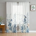 thumbnail image 3 of Sheer Curtains 96 inches Long, Blue Christmas Flower Poinsettia Robins Eucalyptus Light Filtering Sheer Window Curtains Rod Pocket Voile Drapes for Bedroom Living Room, 52"W x 96"L 2 Panels, 3 of 7