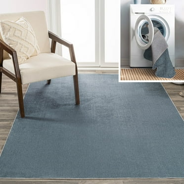JONATHAN Y WSH300B-5 Twyla Classic Solid Low-Pile Machine-Washable Blue 5 ft. x 8 ft. Area Rug, Casual Coastal, Pet Friendly, Stain Resistant, Easy to Clean, for Living Room; Kitchen, Bedroom