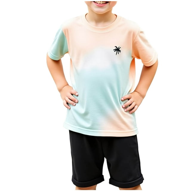 THDHVS Tenues pour Nouveau-Né Garçon, Été Manches Courtes Col Rond Blouses et Shorts Décontractés Costume de Sport pour Bébé Vert 7-8 Ans