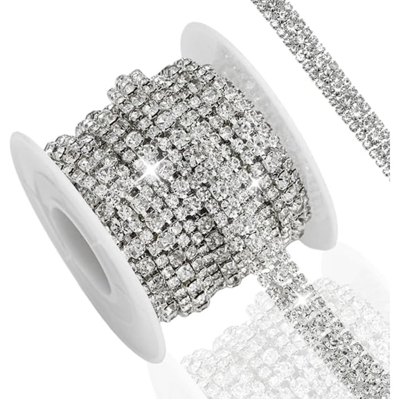 3 Rows 2 Yard Rhinestone Chain Silver Trim for Crafts DIY Decoration