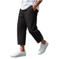 thumbnail image 2 of CQONEPT Mens Linen Cropped Pants Loose Straight Leg Pant Lightweight with Pockets Travel Walking Breathable Capris Pants Black M, 2 of 6