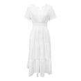 thumbnail image 4 of 2025 Women's Summer Short Sleeve Maxi Dress, Casual V Neck, Hollow Out Eyelet, Ruffled Swing A Line, 4 of 4