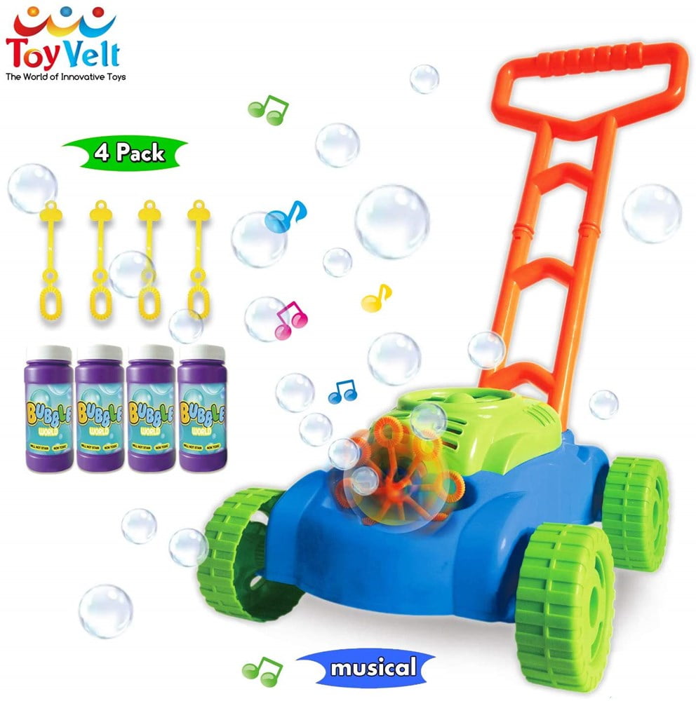 ToyVelt Bubble Lawn Mower for Kids - Automatic Bubble Machine with Music Sounds Best Toys for Toddlers Plus 4 x Bottles of Solution &amp; 4 x Sticks - for Boys &amp; Girls Ages 2-12 Years Old