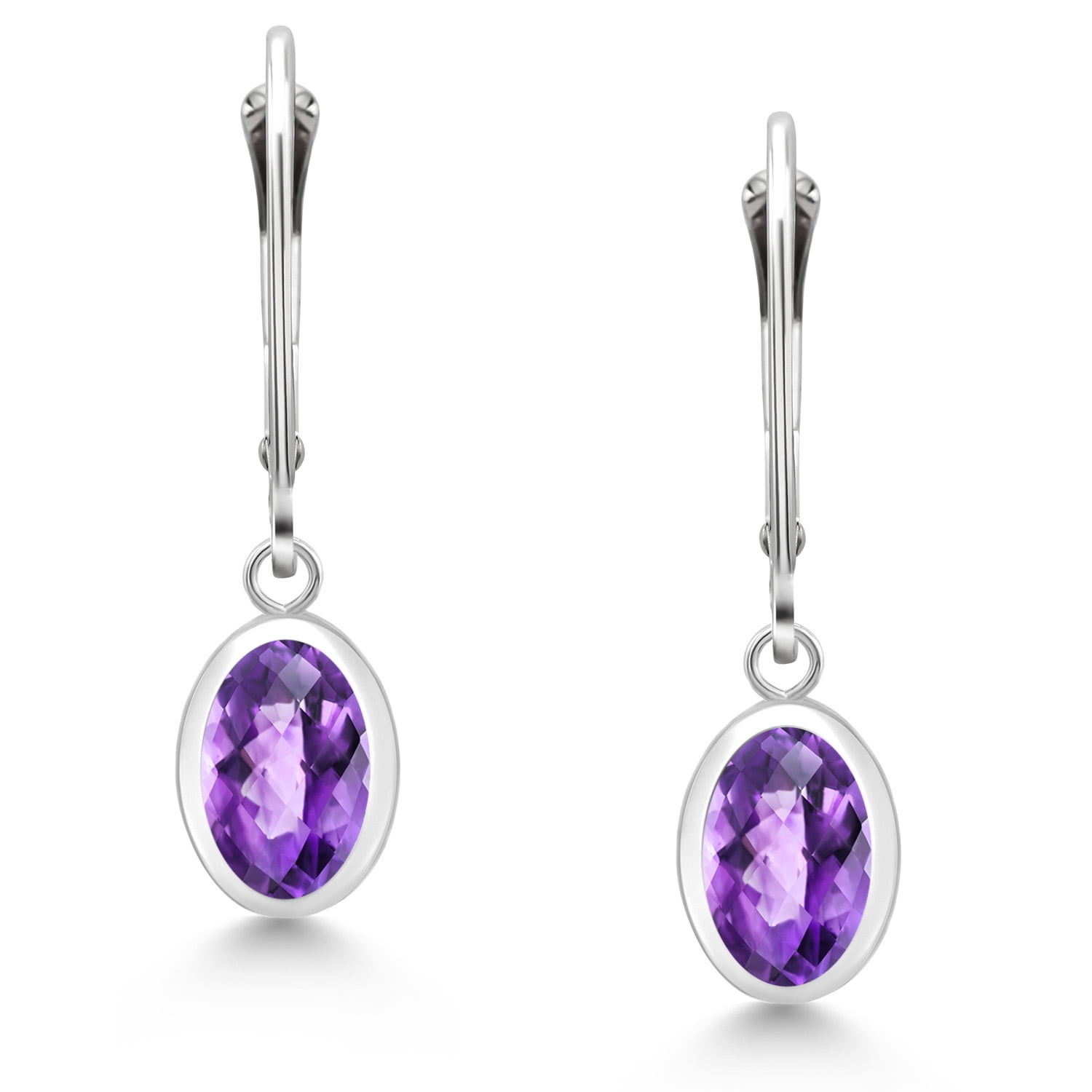 Gem Stone King 925 Sterling Silver Purple Amethyst Drop Dangle Leverback Earrings for Women (2.40 Cttw, Gemstone February Birthstone, Oval Checkerboard 8X6MM)