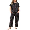 thumbnail image 2 of Agnes Orinda Women's Plus Size Halloween Pumpkin Print Pajama Set Short Sleeve Crew Neck Top and Elastic Waist Long Pants Lounge Soft Sleepwear 2X Black, 2 of 6