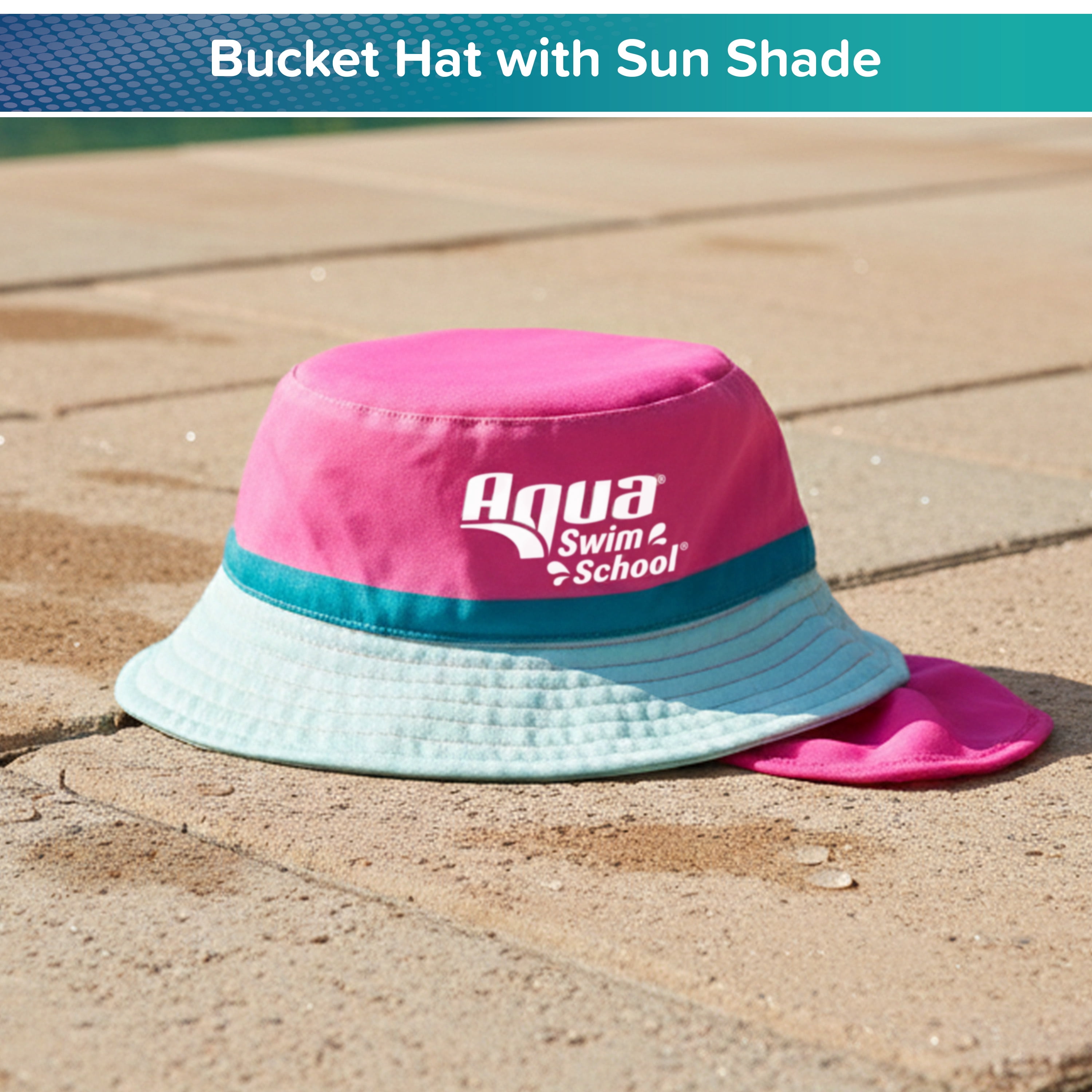 Aqua SwimSchool Sunshade Legionnaire Bucket Hat with Sun Shield for Infants, Pink