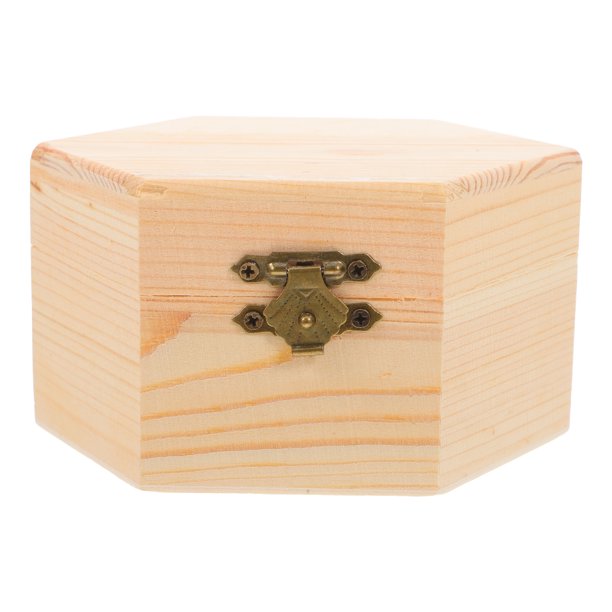 Caja de madera sin pintar, joyero, manualidades, recuerdos, proyectos de bricolaje, caja hexagonal de madera con tapa para pequeños tesoros y baratijas.