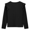thumbnail image 4 of Black Girls Long Sleeve Ruffle Top, Cute Kids Casual Shirt with Pocket, Soft Stretchy Crewneck Tee for School and Play,Size 5-6 T, 4 of 6