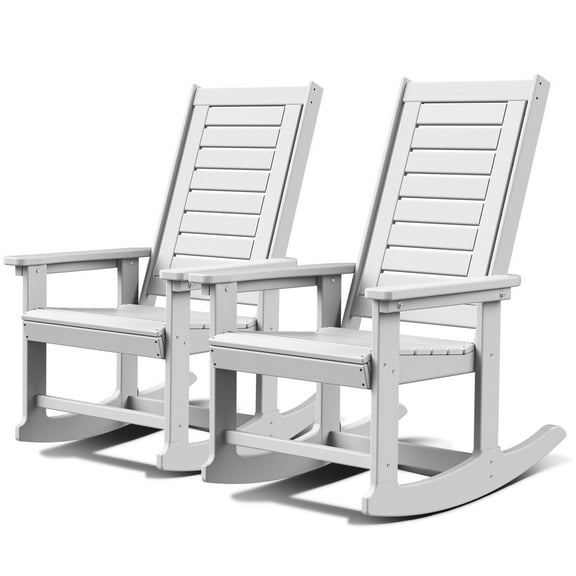 FURRYFECTION HDPE Indoor and Outdoor Muscle Armrests and Trimmed Edges Rocking Chair, White (Set of 2)