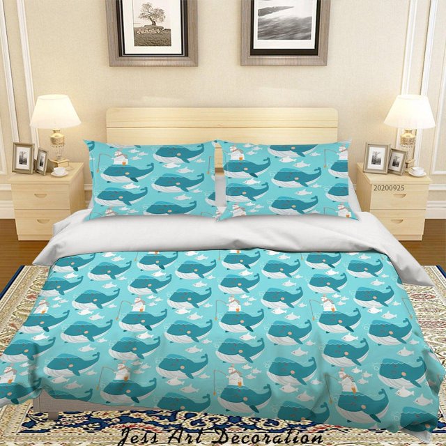 3D Cartoon Animal Ballena Patrón Funda de edredón Set Ropa de Cama Set Funda Nórdica