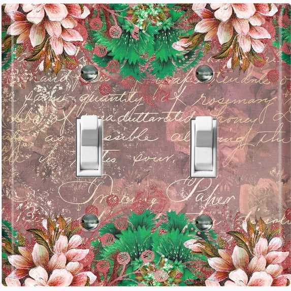 Metal Light Switch Plate Cover Elegant Mauve Floral Nature Scripture Damask FLW084