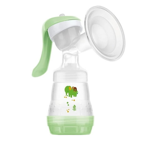MAM Manual Breast Pump, Portable Breast Pump with Easy Start Anti-Colic Baby Bottle, Includes 2 Bottle Nipples, 1-Count, Green, One Size