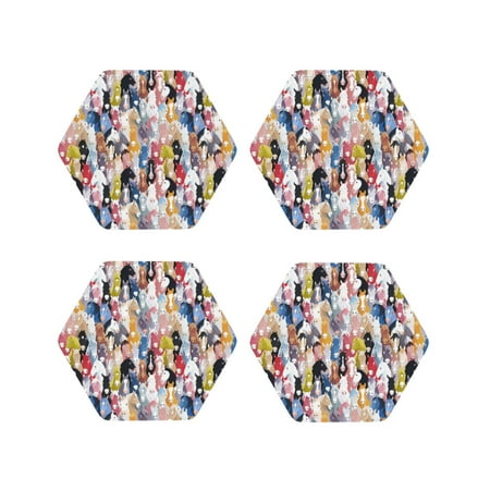 

Vsdgher Colourful Horses Leather Coasters for Drinks Durable Drink Coasters 4 Set for Tabletop Protection Luxurious Home Décor and Housewarming Gift-Hexagon