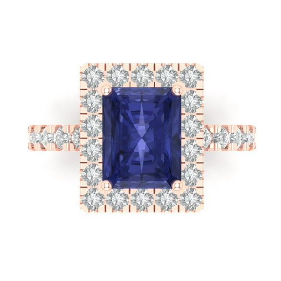 Solitaire with Accents Engagement Ring for Women - 3.84ct Simulated Tanzanite in 18K Rose Gold Promise Ring