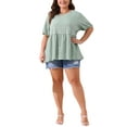 thumbnail image 2 of Agnes Orinda Women's Plus Size Babydoll Tops Texture Crew Neck Short Sleeve Flowy Summer Casual Blouse 2X Greyish Green, 2 of 6