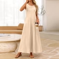 thumbnail image 5 of JULMCOMO Summer Dresses for Women Round Neck Sleeveless A Line Loose Fit Flowy Casual Maxi Dresses Beach Vacation Sundresses Beige M, 5 of 5