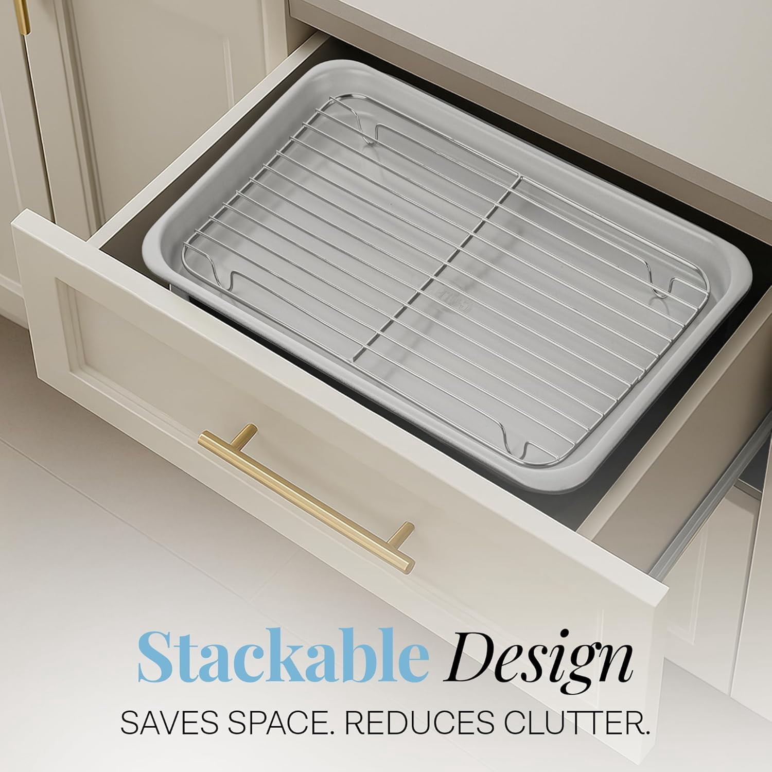 Gotham Steel 6 Pc Stackable Baking Pans Set Non Stick, 70% Space Saving Design, Nonstick Ceramic Bakeware Sets Non Toxic, with Baking Sheet Tray, Cake & Muffin Pans, Oven & Dishwasher Safe