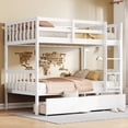 thumbnail image 2 of GZXS Twin Over Twin Bunk Bed with 2 Drawers, Convertible into 2 Twin Beds, Solid Rubber Wood Frame with Ladder and Guardrails, White, 2 of 8
