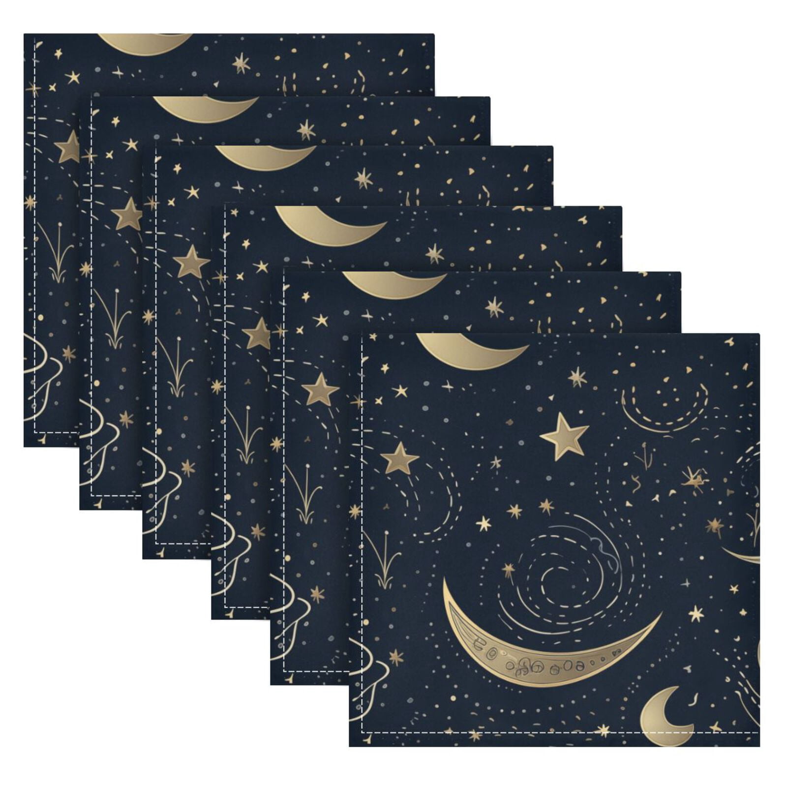 JSTEL Crescent Moon Stars Starry Sky Cloth Napkins Set of 6, 20x20 Inch Washable and Reusable Napkin for Decoupage Dinner Party Everyday Use