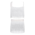 thumbnail image 6 of TiaoBug Kids Girls Latin Dance Outfit Ballroom Salsa Tassel Fringe Dress One Shoulder Crop Top and Skirt Set White 14, 6 of 7
