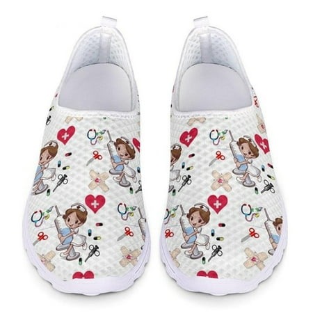 

Cartoon Nurse Print Woman Loafers Women Sneakers Slip On Lightweight Mesh Casual Shoes Summer Breathable Ladies Flats Shoes 2024
