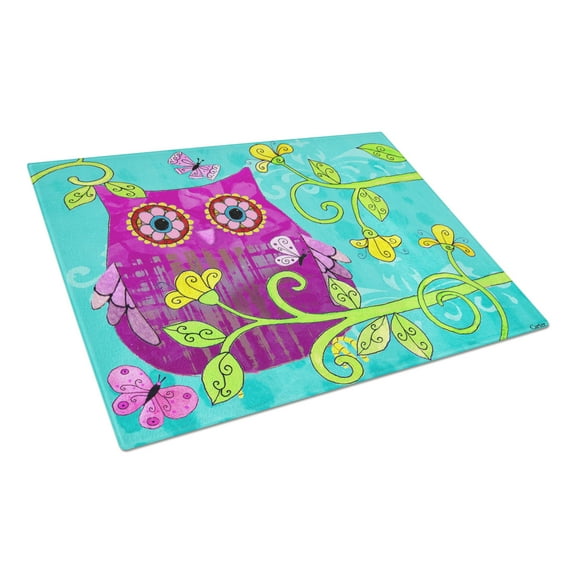 Caroline's Treasures Sittin in the Flowers Owl Glass Cutting Board Large