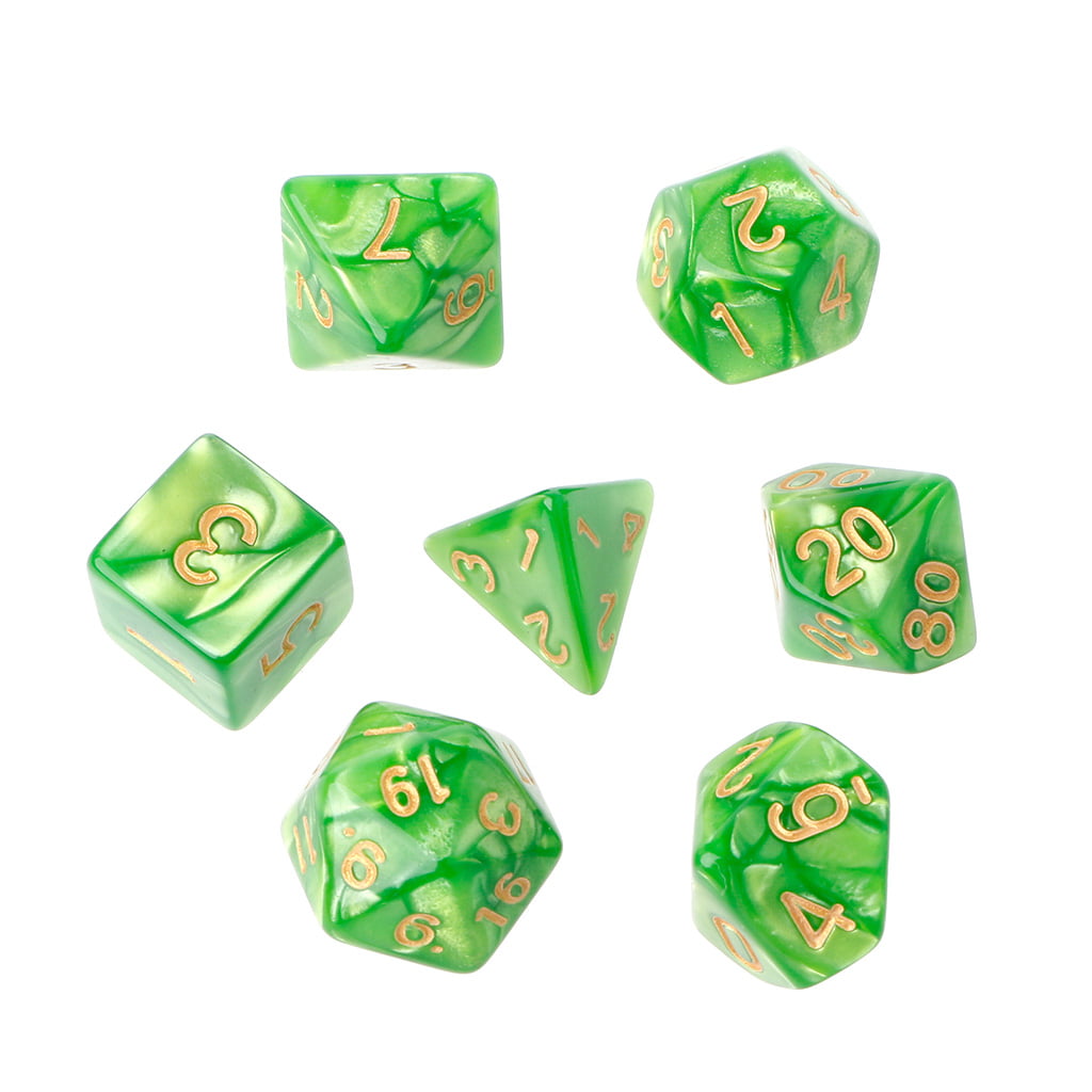7Pcs Polyhedral Dice Gold Numbers For Dragon Pathfinder D20 D12 2xD10 D8 D6 D4 