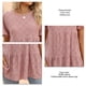 thumbnail image 5 of Camiseta de mujer con cuello redondo, manga corta con volantes, Color puro, holgada, elegante, Jersey de verano, 5 of 6