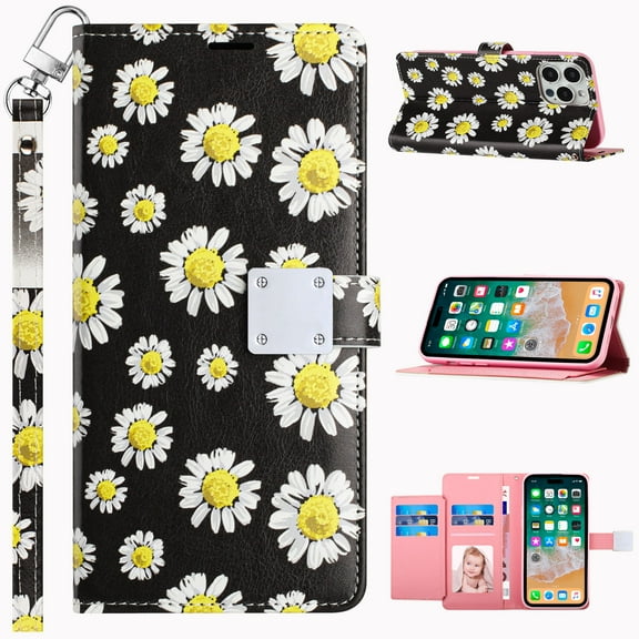 For Motorola Moto G STYLUS 5G 2023 Wallet ID Flip Pouch Cover Phone Case - White Daisy