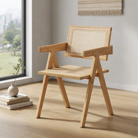 Barara King Accent Chair, Leisure Sofa Chair, Side Chair,Lounge Chair,Set of 2 Rattan Accent Chairs with Natural Bamboo Frame-Natural