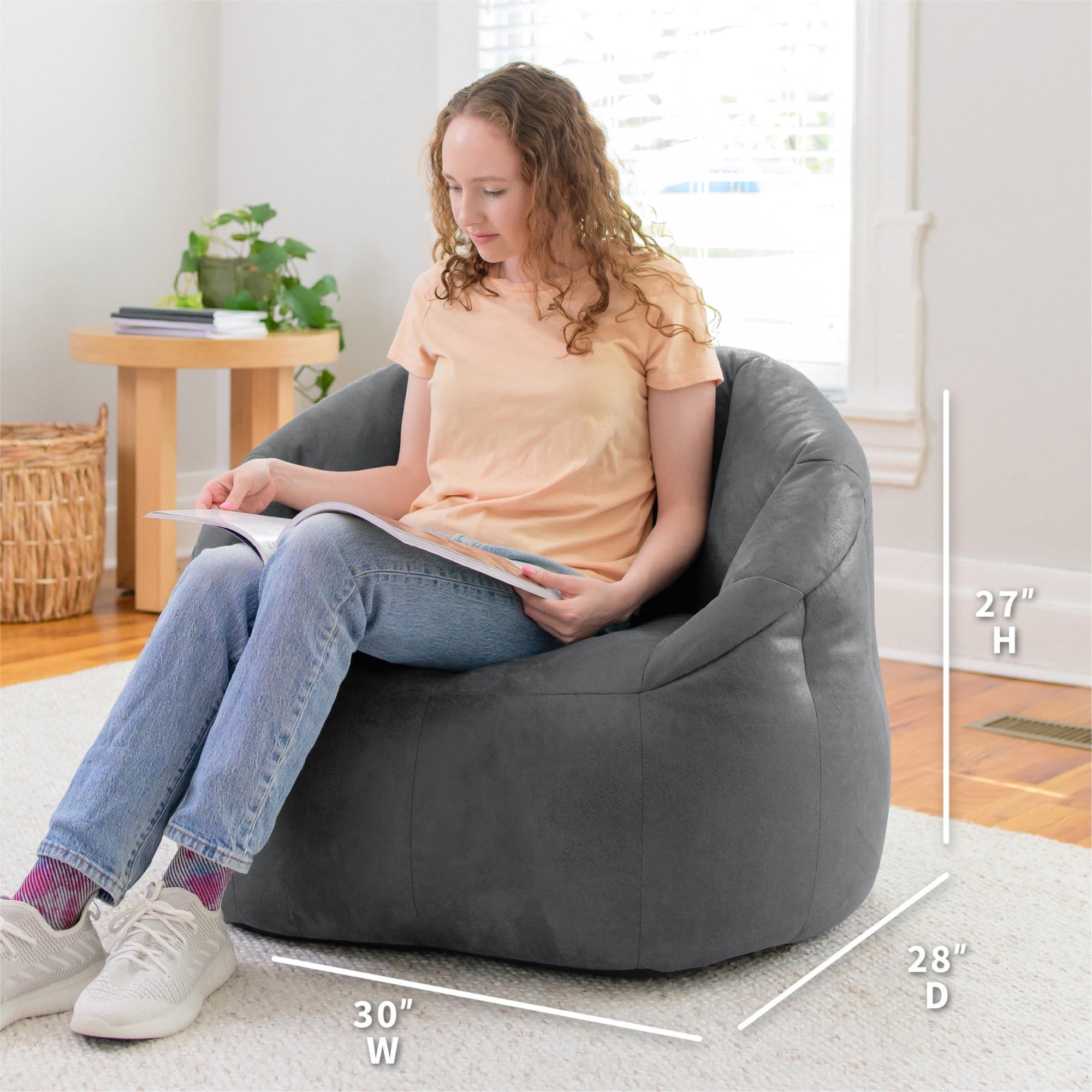 Big Joe Joey Large Bean Bag Chair in Shadow Gray Blazer, All Ages, Blazer with On-The-Go Handle