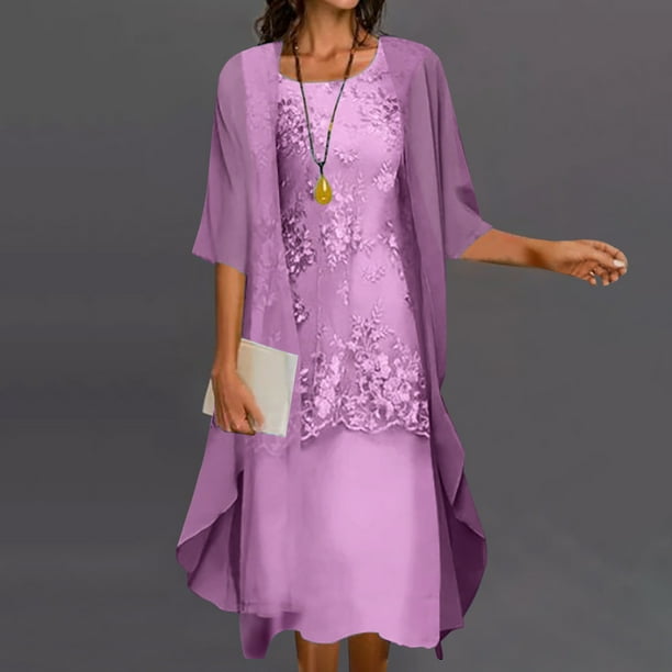 ICHUANYI Clearance Fashion Women Casual V-Neck Sleeveless Dress Solid Long Sleeve Coat Two-Piece Set(Purple, M) ICHUANYI WER2023080809493