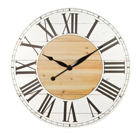 Renata Oversize Shiplap Wall Clock - White/Walnut