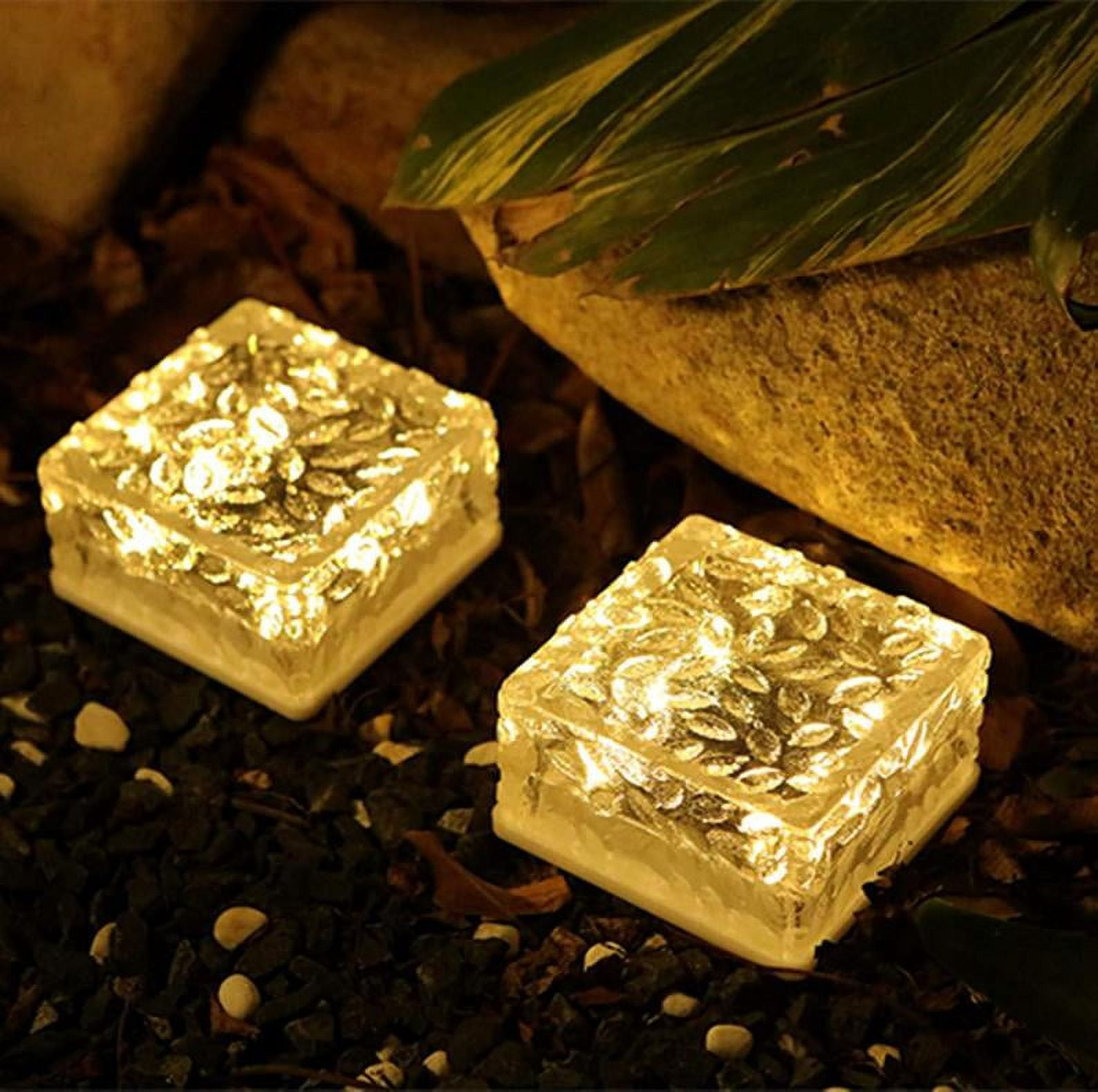 Epicgadget Solar Ice Cube Shaped Light, 4x4x2.15 Inch Ice Cube Shaped Brick Warm White Outdoor Solar Garden Decorative Lights for Walkway Pathway Backyard Christmas Decoration Parties (4 Pieces)