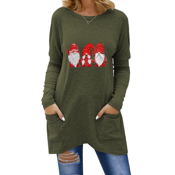 DYMADE Women Plus Size Christmas Santa Claus printed Loose Song Sleeve T-shirt