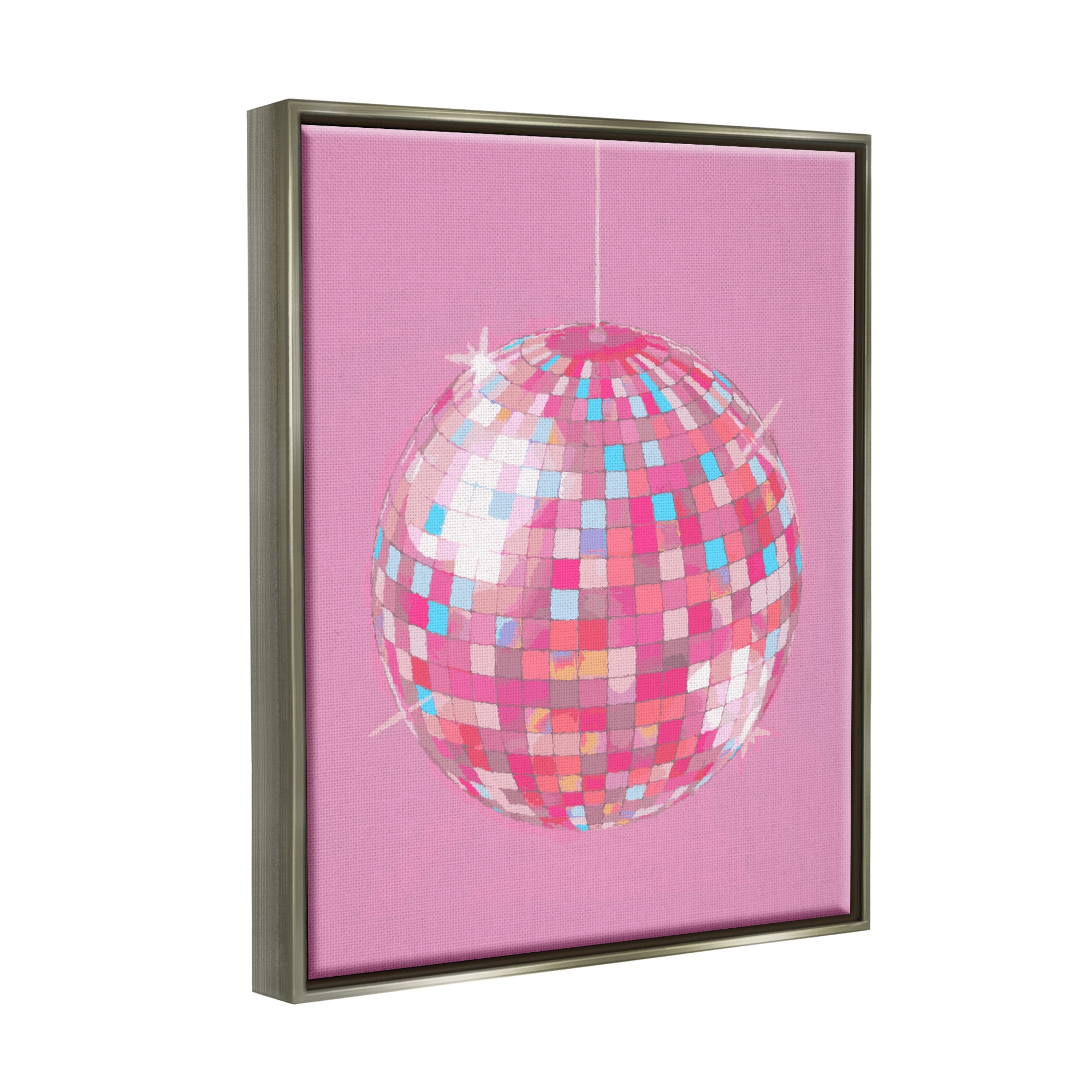 Stupell Industries Pink Disco Ball Groovy Pattern Beauty & Fashion Painting Gray Floater Framed Art Print Wall Art