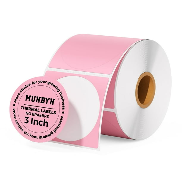 Etiquetas adhesivas térmicas MUNBYN Circle, 7,62 cm, color rosa, 500 hojas