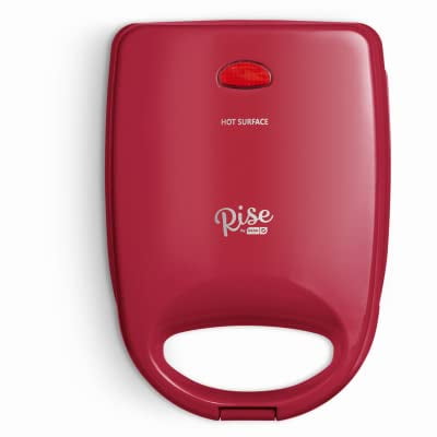 Rise By Dash Mini Waffle Bowl Maker para Helado, Otros Postres Dulces y Tazones para Burritos O Tortillas para el Desayuno, Superficies Antiadherentes, 4,4 Pulgadas - Rojo