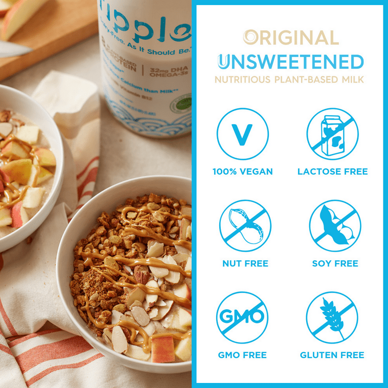 Ripple Unsweetened Original Refrigerated Plant-Based Milk, 48 fl oz bottle