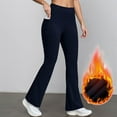 thumbnail image 2 of felwors Fleece Lined Leggings Women High Waist Winter Thermal Flare Yoga Pants Lifting Bootcut Bell Bottom with Pockets (Navy, XXL), 2 of 6